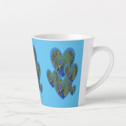 Pacock Hearts Pattern Cust. BC Blue Latte Mok (Rechts)