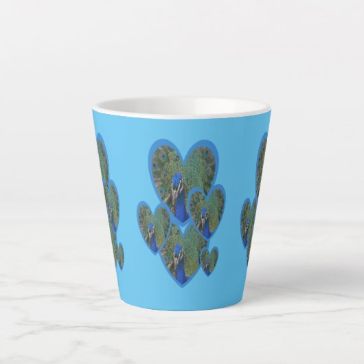Pacock Hearts Pattern Cust. BC Blue Latte Mok (Voorkant)