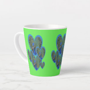 Pacock Hearts Pattern Cust. BC Green Latte Mok