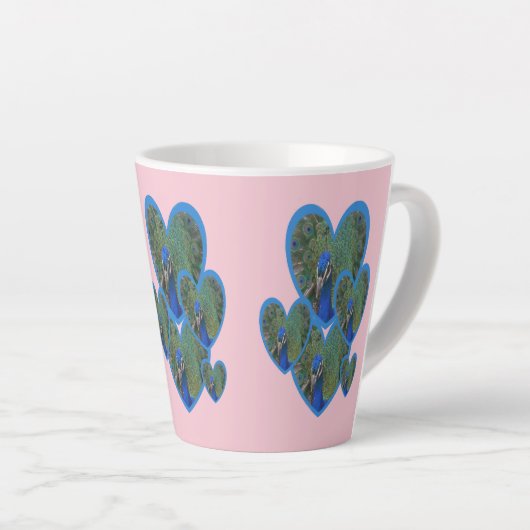 Pacock Hearts Pattern Cust. BC roze latte Mok (Rechterhoek)