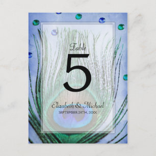 pacock jewels Blue Wedding Table Number Briefkaart