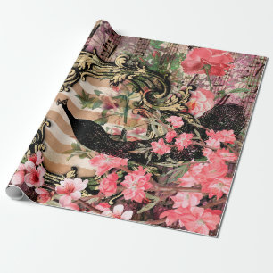 pacock met Lijst roze Floral Cadeaupapier