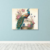  pacock over Victoriaans vogelkooi Canvas Afdruk (Insitu (Houten vloer))