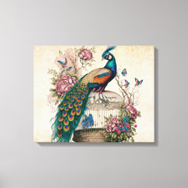  pacock over Victoriaans vogelkooi Canvas Afdruk