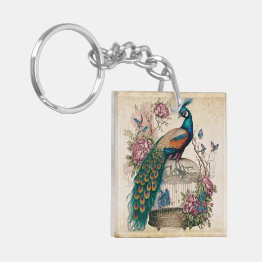 pacock over Victoriaans vogelkooi Sleutelhanger (Voorkant Links)