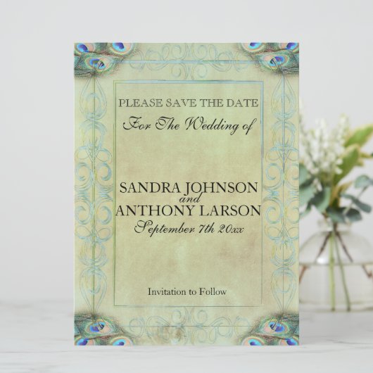 pacock sparen de datum save the date (Staand voorkant)