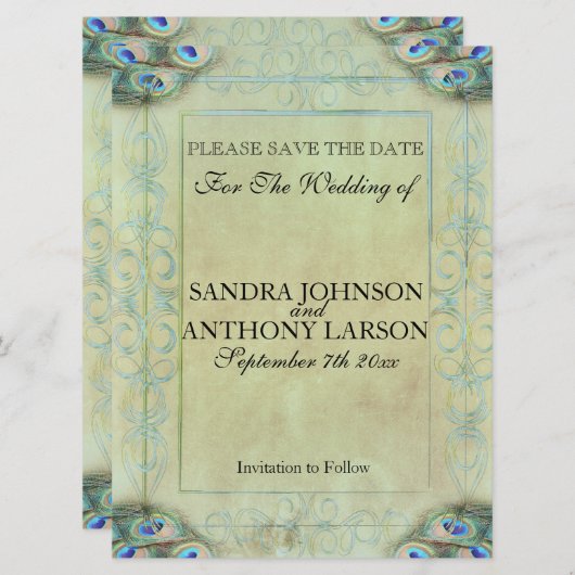  pacock sparen de datum save the date (Voorkant / Achterkant)