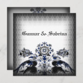 pacocks en Floral Blue Gothic Wedding Kaart (Voorkant / Achterkant)