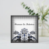 pacocks en Floral Blue Gothic Wedding Kaart (Staand voorkant)