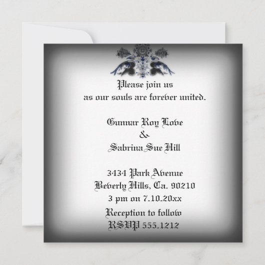 pacocks en Floral Blue Gothic Wedding Kaart (Achterkant)