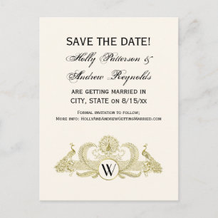  pacocks Monogram Faux Gold Ivory BG Aankondigingskaart