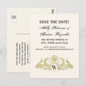 pacocks Monogram Faux Gold Ivory BG Aankondigingskaart (Voorkant / Achterkant)