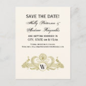  pacocks Monogram Faux Gold Ivory BG Aankondigingskaart (Voorkant)