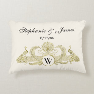  pacocks Monogram Faux Gold Ivory BG Accent Kussen