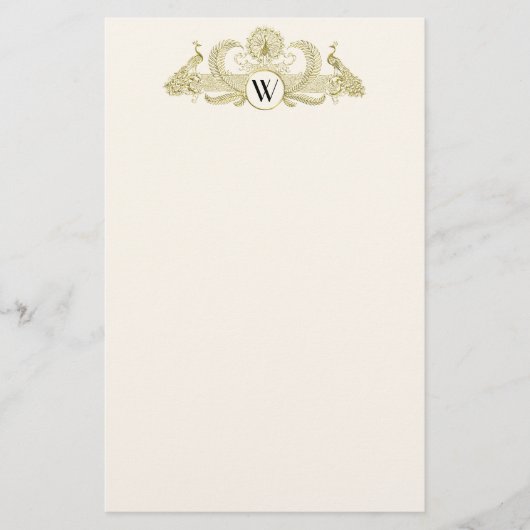  pacocks Monogram Faux Gold Ivory BG Briefpapier (Voorkant)
