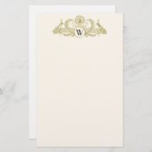 pacocks Monogram Faux Gold Ivory BG Briefpapier (Voorkant / Achterkant)