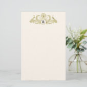  pacocks Monogram Faux Gold Ivory BG Briefpapier (Staand voorkant)