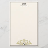 pacocks Monogram Faux Gold Ivory BG Briefpapier (Voorkant)