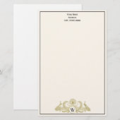 pacocks Monogram Faux Gold Ivory BG Briefpapier (Voorkant / Achterkant)