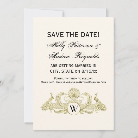 pacocks Monogram Faux Gold Ivory BG Kaart (Voorkant)