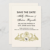  pacocks Monogram Faux Gold Ivory BG Kaart (Voorkant / Achterkant)