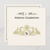 pacocks Monogram Faux Gold Ivory BG Kaart (Voorkant / Achterkant)