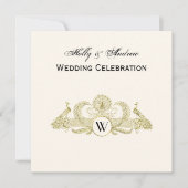  pacocks Monogram Faux Gold Ivory BG Kaart (Voorkant)