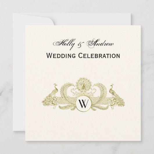 pacocks Monogram Faux Gold Ivory BG Kaart (Voorkant)