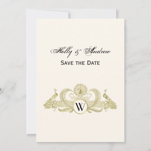 pacocks Monogram Faux Gold Ivory BG Kaart (Voorkant)