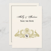  pacocks Monogram Faux Gold Ivory BG Kaart (Voorkant / Achterkant)