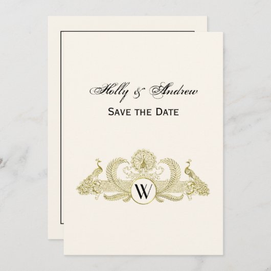  pacocks Monogram Faux Gold Ivory BG Kaart (Voorkant / Achterkant)