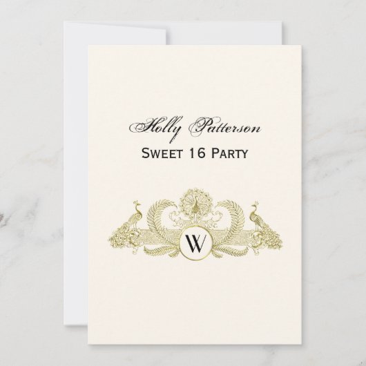 pacocks Monogram Faux Gold Ivory BG Kaart (Voorkant)