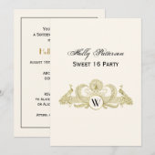  pacocks Monogram Faux Gold Ivory BG Kaart (Voorkant / Achterkant)