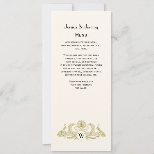  pacocks Monogram Faux Gold Ivory BG Kaart (Achterkant)