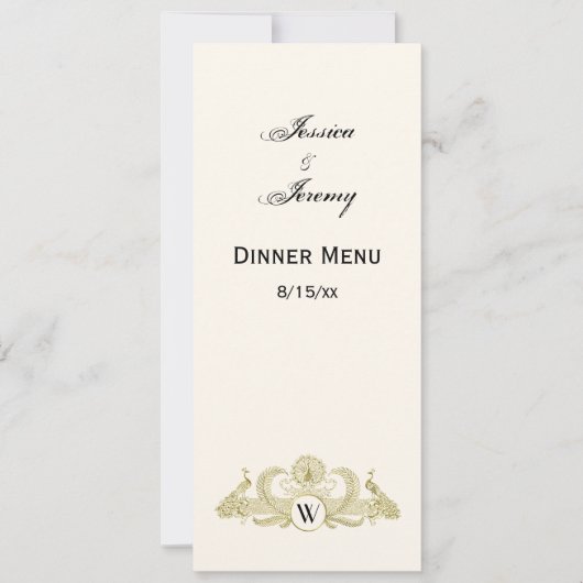  pacocks Monogram Faux Gold Ivory BG Kaart (Voorkant)