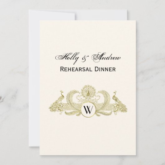  pacocks Monogram Faux Gold Ivory BG Kaart (Voorkant)