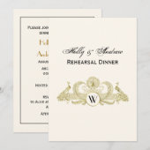  pacocks Monogram Faux Gold Ivory BG Kaart (Voorkant / Achterkant)