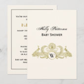  pacocks Monogram Faux Gold Ivory BG Kaart (Voorkant / Achterkant)