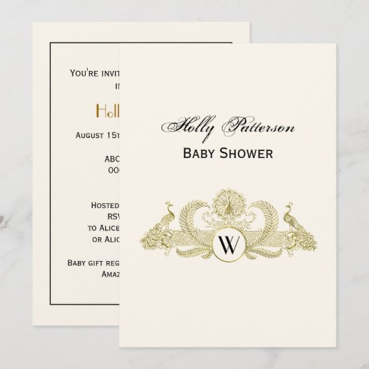 pacocks Monogram Faux Gold Ivory BG Kaart (Voorkant / Achterkant)