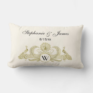  pacocks Monogram Faux Gold Ivory BG Kussen