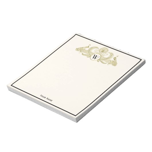  pacocks Monogram Faux Gold Ivory BG Notitieblok (Linkerzijde)