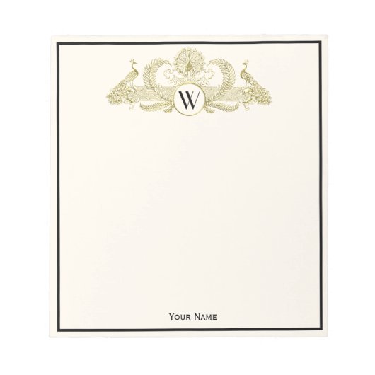  pacocks Monogram Faux Gold Ivory BG Notitieblok (Voorkant)
