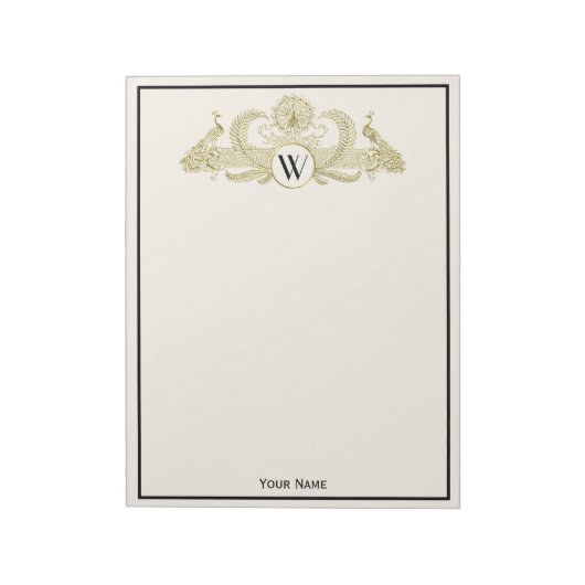 pacocks Monogram Faux Gold Ivory BG Notitieblok (Linkerzijde)