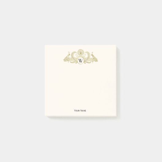 pacocks Monogram Faux Gold Ivory BG Post-it® Notes (Voorkant)