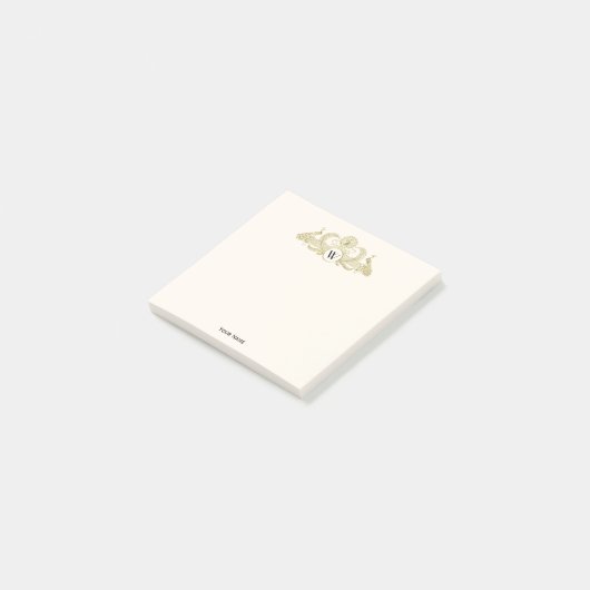  pacocks Monogram Faux Gold Ivory BG Post-it® Notes (Schuin)