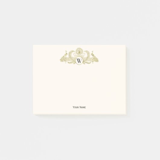  pacocks Monogram Faux Gold Ivory BG Post-it® Notes (Voorkant)