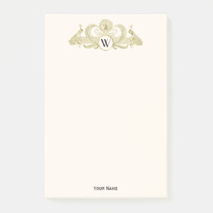  pacocks Monogram Faux Gold Ivory BG Post-it® Notes
