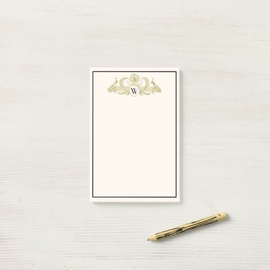  pacocks Monogram Faux Gold Ivory BG Post-it® Notes (Op bureau)
