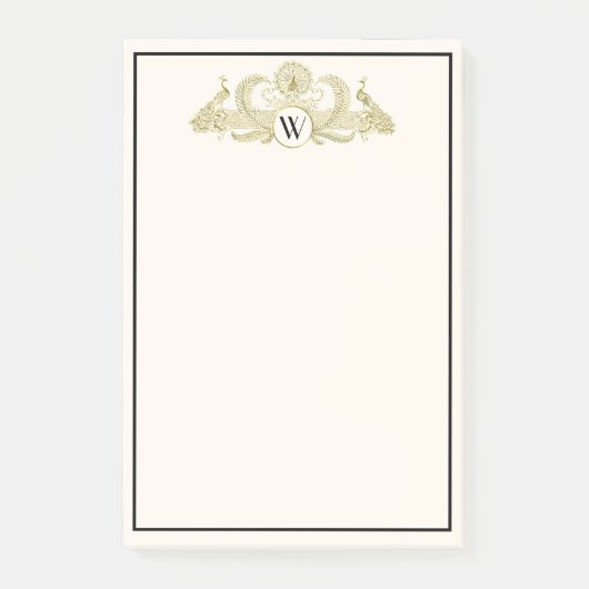  pacocks Monogram Faux Gold Ivory BG Post-it® Notes (Voorkant)