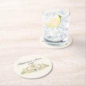  pacocks Monogram Faux Gold Ivory BG Ronde Kartonnen Onderzetter (Insitu)